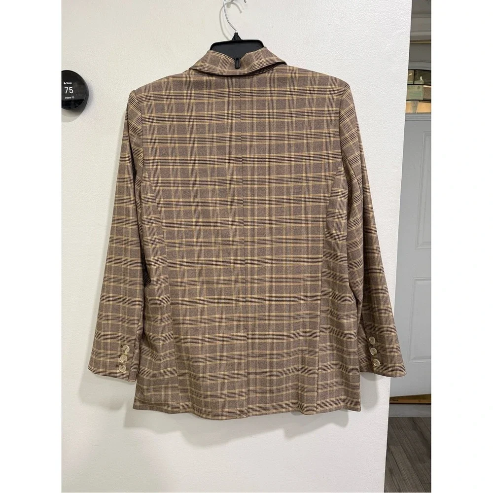 NWT Free People Crosby‎ Plaid Blazer Sz Large In WINTER WHEAT